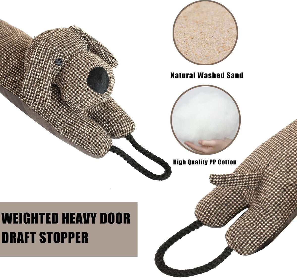 under Door Draft Stopper Decorative Wind Stopper 36 Inch for Door & Window, Weighted Animal Air Draft Stopper for Bottom of Door with Hanging Loops - Brown Dog