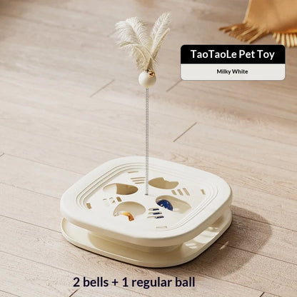 Self Play Cat Activity Center Toy - Boredom Relief Feather Bell Teaser Wand Interactive Pet Puzzle Fun Game