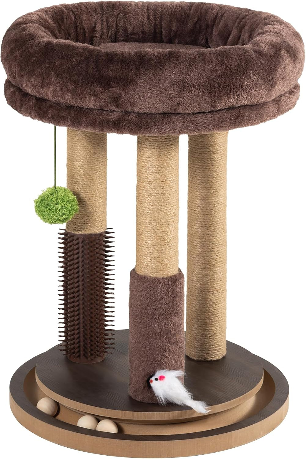 22" Cat Scratching Post with Tower Soft Bed, Heavy-Duty Wood Base