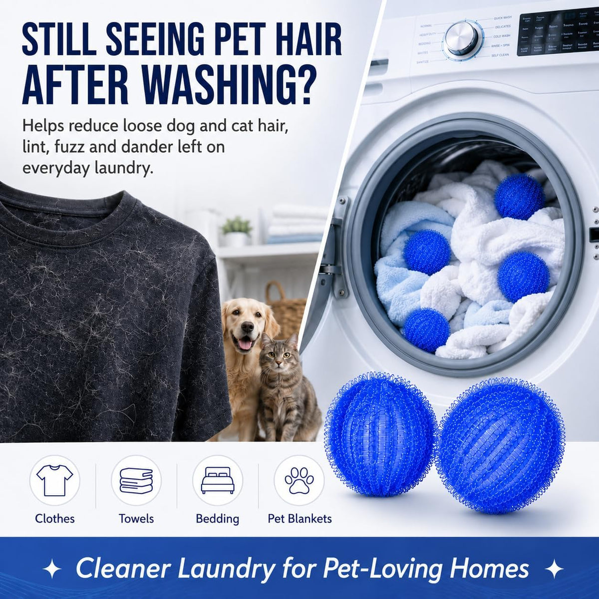 12 Pack Pet Hair Remover for Laundry, Reusable Cat & Dog Laundry Hair Catcher for Washing Machine and Dryer, Laundry Lint Remover for Clothes, Bedding, Towels & Pet Blankets