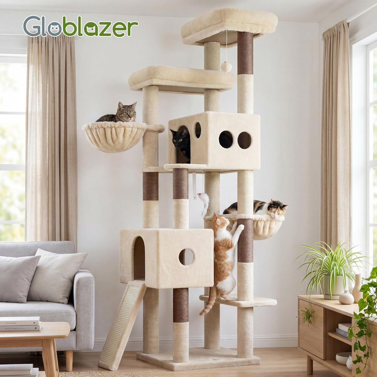 Tall Cat Tower Extra Large Cat Tree House, S77D, Beige