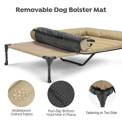 Cooling Elevated Dog Bed + Waterproof Removable Pillow-Top Mat, Xxlarge, Beige Coffee
