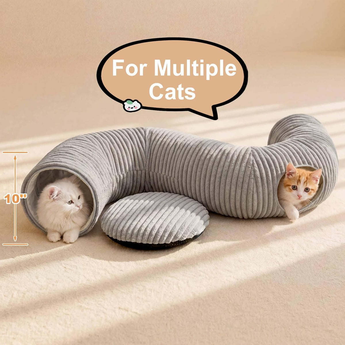 Cat Tunnel Bed for Indoor Cats, Peekaboo Cat Cave Bed, Grey