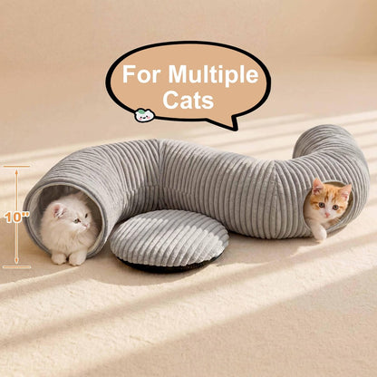 Cat Tunnel Bed for Indoor Cats, Peekaboo Cat Cave Bed, Grey