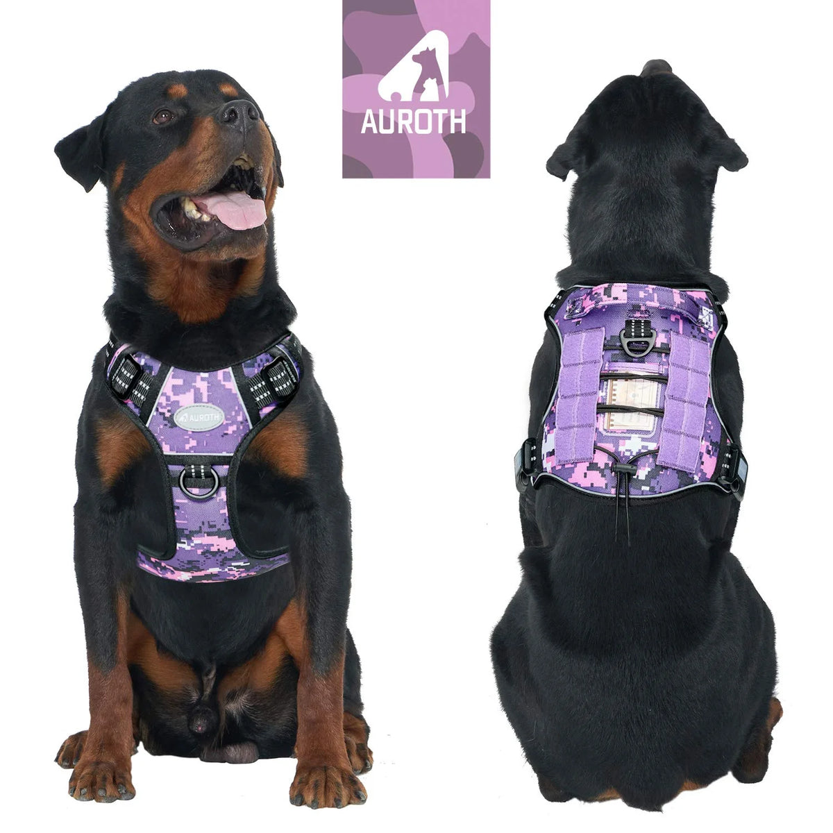 No Pull Dog Harness for Large Dogs, Service Vest Harness, Adjustable Easy on Harness with Handle, Reflective Soft Padded Dog Harness Vest, Outdoor Training Running Dog Harness, Purple Camo