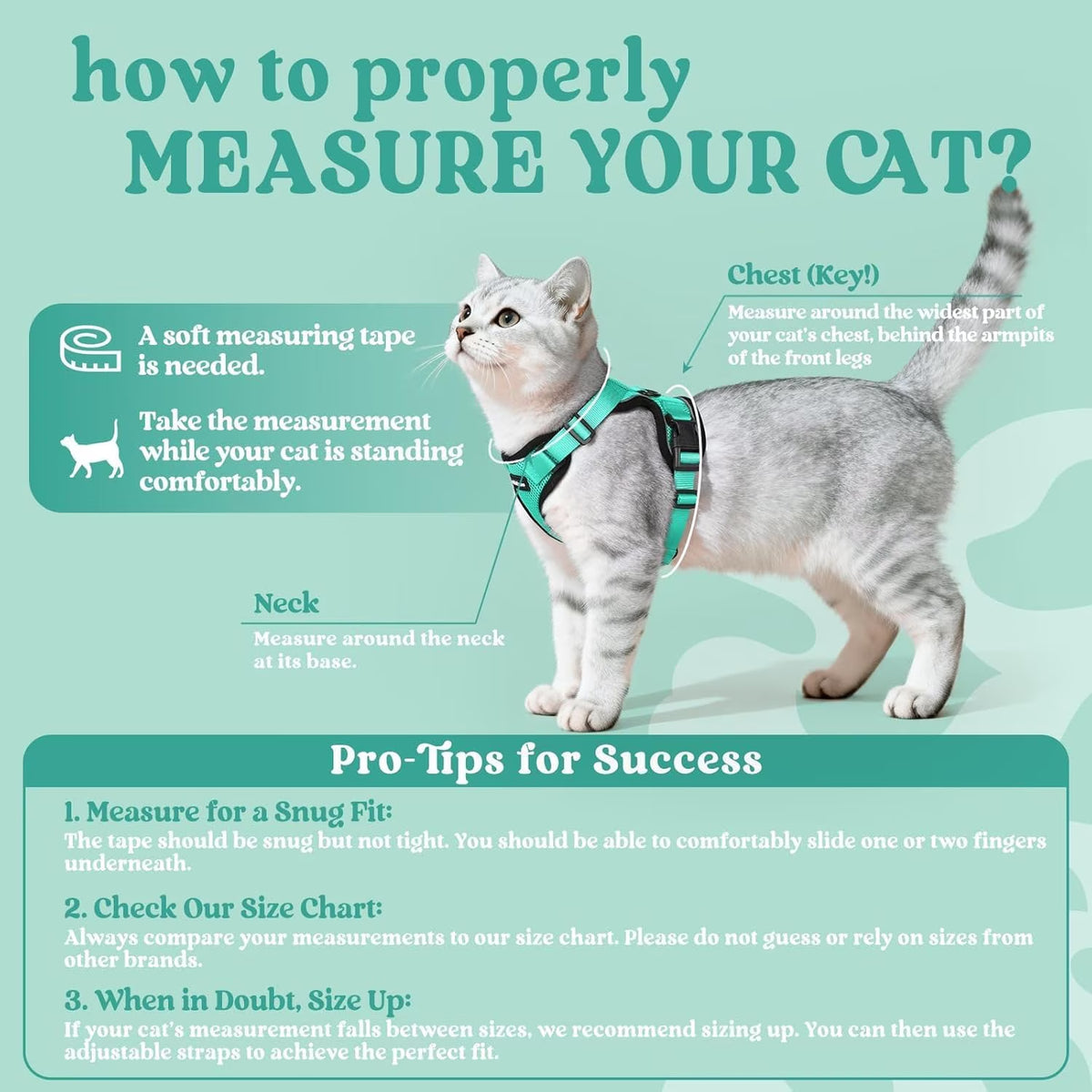 Cat Harness and Leash for Walking, Escape Proof Soft Adjustable Vest Harnesses for Cats, Easy Control Breathable Reflective Strips Jacket, Green