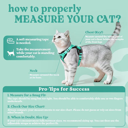 Cat Harness and Leash for Walking, Escape Proof Soft Adjustable Vest Harnesses for Cats, Easy Control Breathable Reflective Strips Jacket, Green