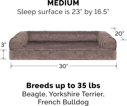 Memory Foam Dog Bed for Medium/Small Dogs W/ Removable Bolsters & Washable Cover, for Dogs up to 35 Lbs - Faux Fur & Velvet Sofa - Driftwood Brown, Medium