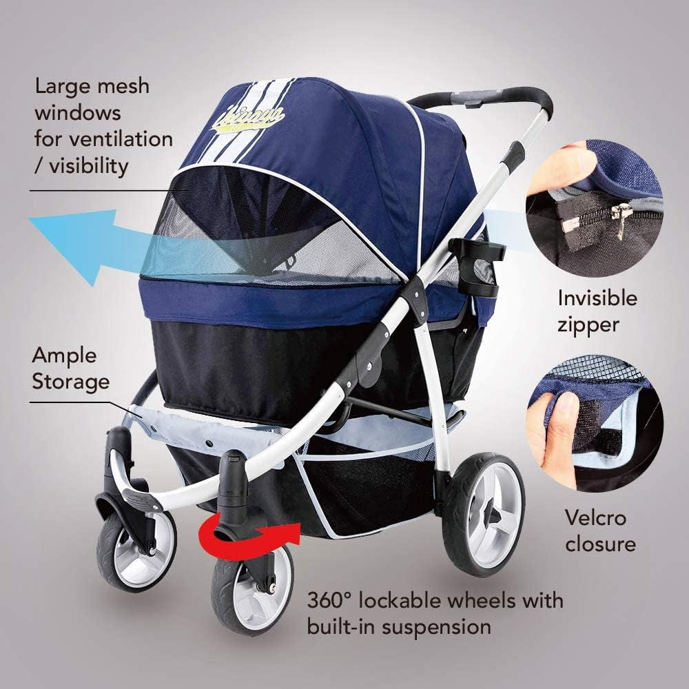 Double Dog Strollers for Large Dogs up to 77 Ibs, Aluminum Frame, 4-Wheel with Suspension
