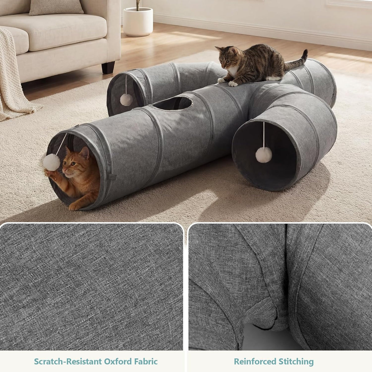 Cactus Cat Tunnel 10" with Peek Holes for Indoor Large Cat, Grey