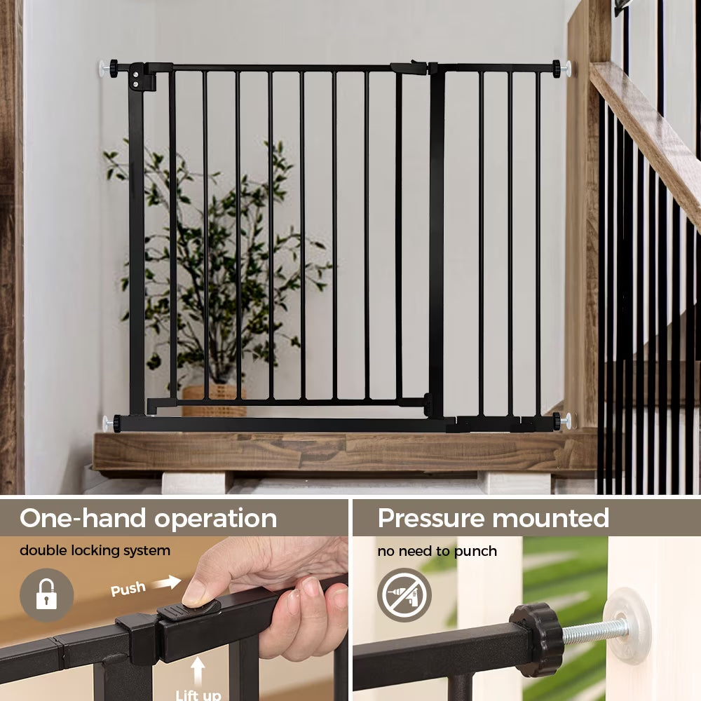 Baby Safety Gate, Dog Gates for Top Stairs Doorway, 29.5''- 40.5''Wide Pressure Mount, Black