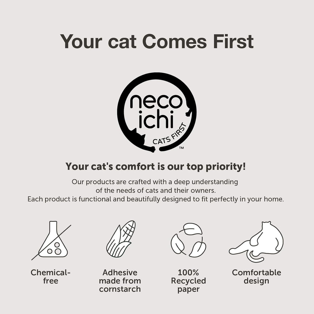 Necoichi Cardboard Cat Scratcher Bed for Indoor Cats - Cat Scratching Board, Horizontal Cat Scratch Pad Lounger with Reversible Usability and Extra Comfort for Lounge, Curved (22" Large, Dark Cherry)