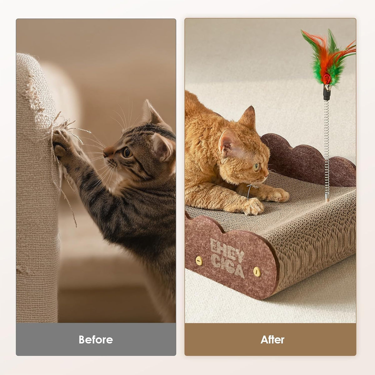 26" Large Cardboard Cat Scratcher Bed with 2 Cat Toys, Brown