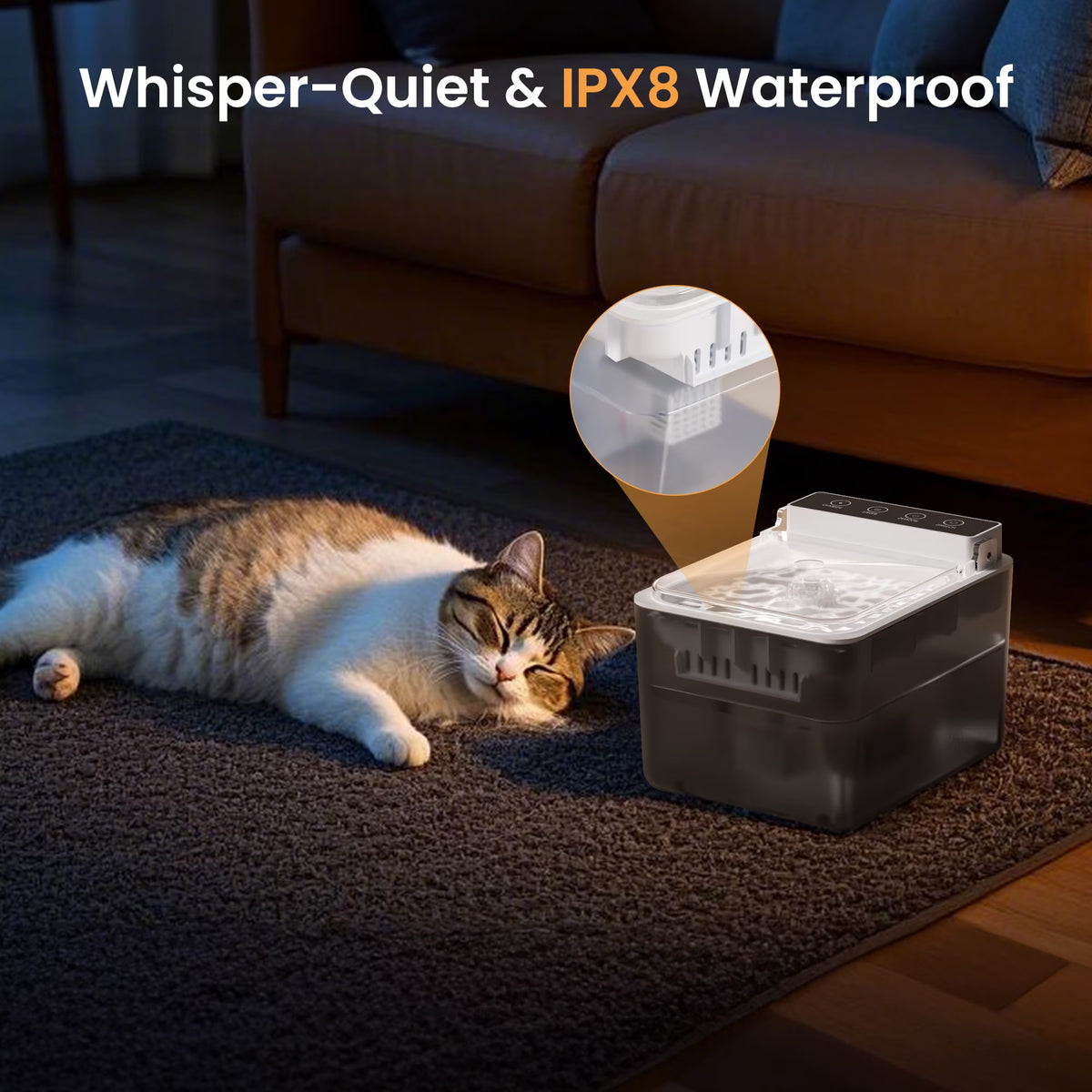 Water Fountain for Cat with Dustproof Cover, 101.4Oz/3L Automatic Cat Water Fountain for Drinking, Fba-Free ABS, Detachable Tank, Pet Dispenser with Replacement Filter, USB Plug-In Charge