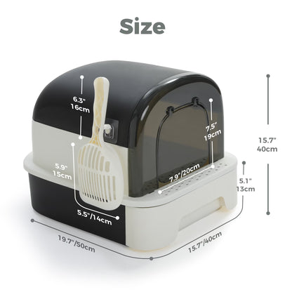 Large Cat Litter Box with Scoop Litter Box with Lid Double-Layer Leak-Proof Litter Box for Cat, Black