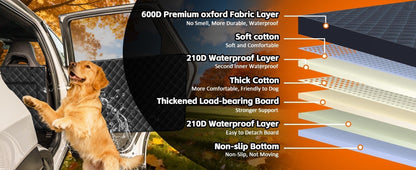 Back Seat Extender for Dogs, 68" X 52" Hard Bottom Waterproof Cover, Black