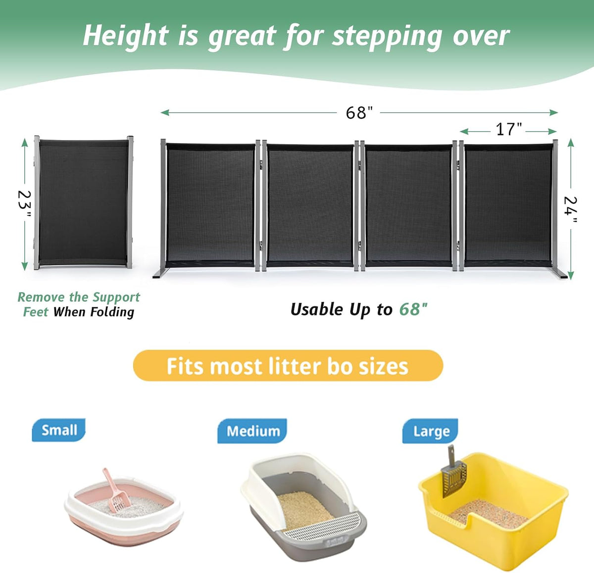 Cat Litter Box Privacy Screen Cat Litter Box Furniture Best for Your Cat'S Health, 68''W X 24''H, Black, Need Assembly