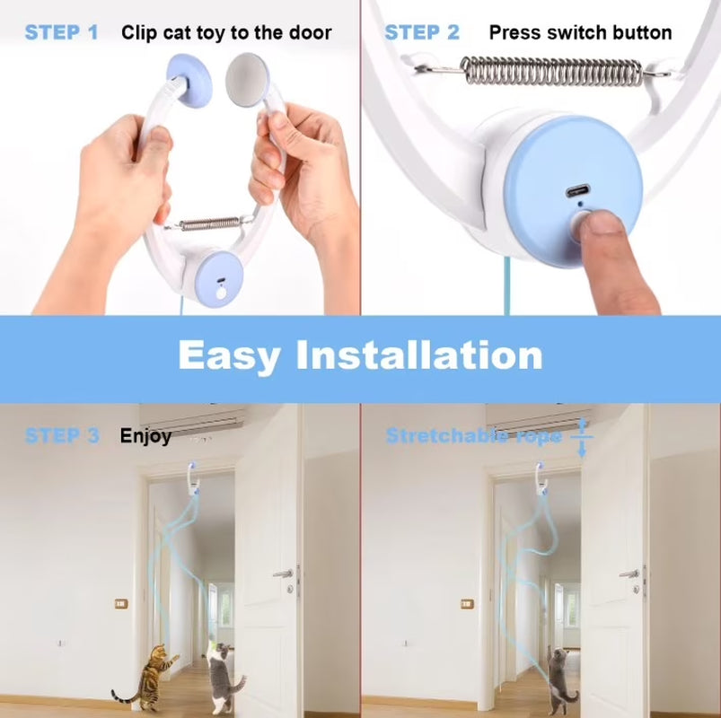 Interactive Pet Toy for Indoor Cats, Door Frame Hanging Cat Toy,Door Hanging Auto-Rebound Cat Toy, Retractable Kitten Teaser with 3 Catnip Mice