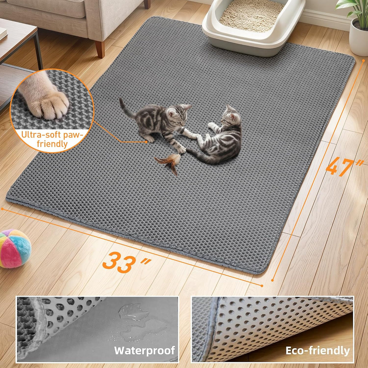 Cat Litter Mat 47"X33" Urine-Proof XL Litter Mat for Litter Box Mat