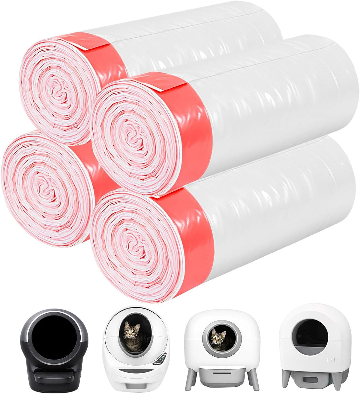 80 Count Thicken Cat Litter Box Liners Compatible with Automatic Cat Litter Box and Litter Box Robot 4 and 3,Heavy Duty Drawstring Kitten Litter Drawer Liners Disposable 25" X 16"