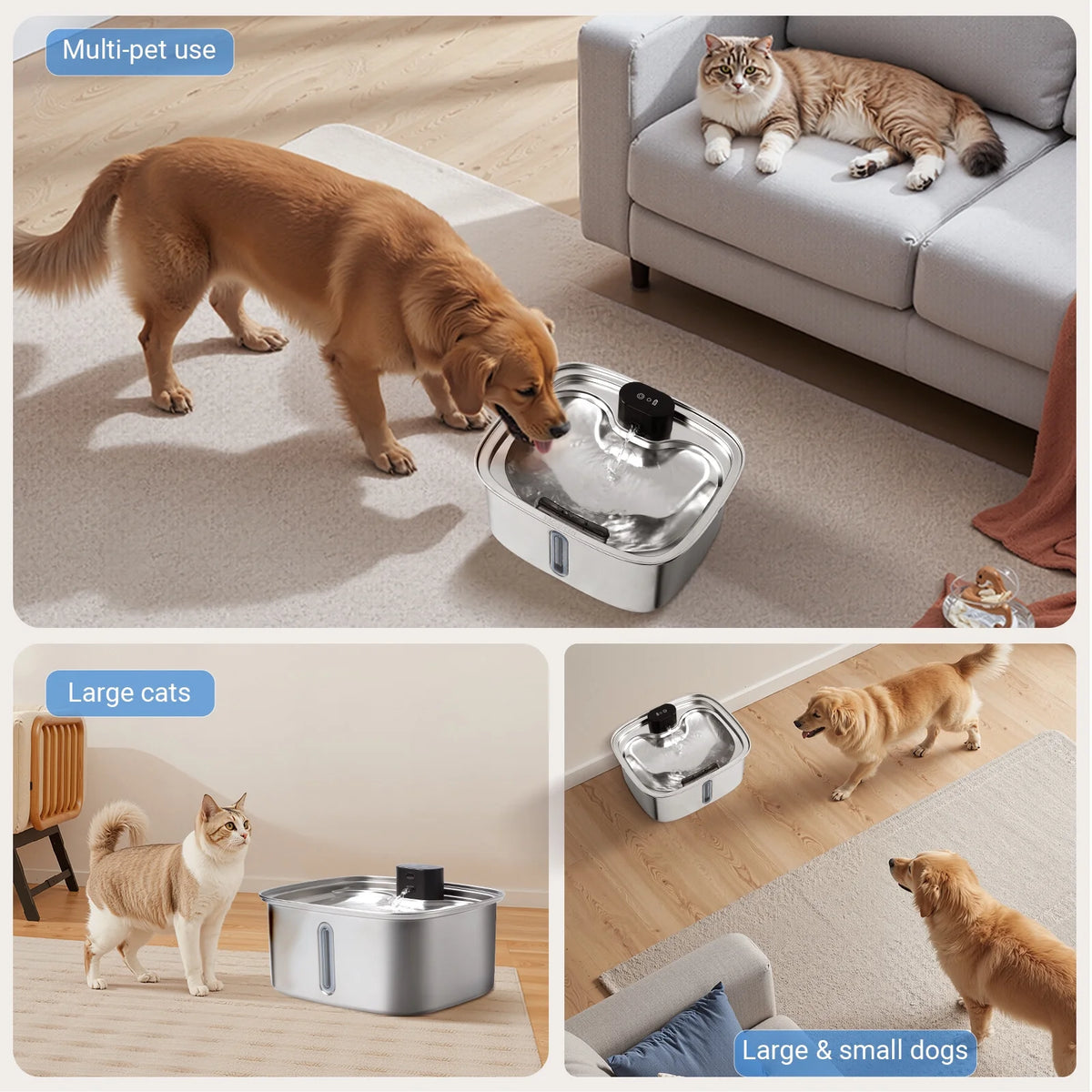 10 L Stainless Steel Dog & Cat Water Fountain with Filtration System & Silent Pump