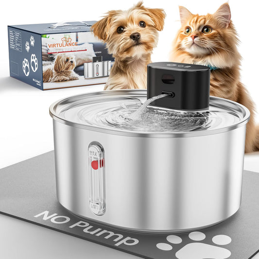 No Pump Cat Water Fountain with 3 Filter - 3.2L/108Oz Wireless Stainless Steel Pet Water Fountain, Cordless Automatic Dispenser, Battery Operated Fountain with Motion Sensor