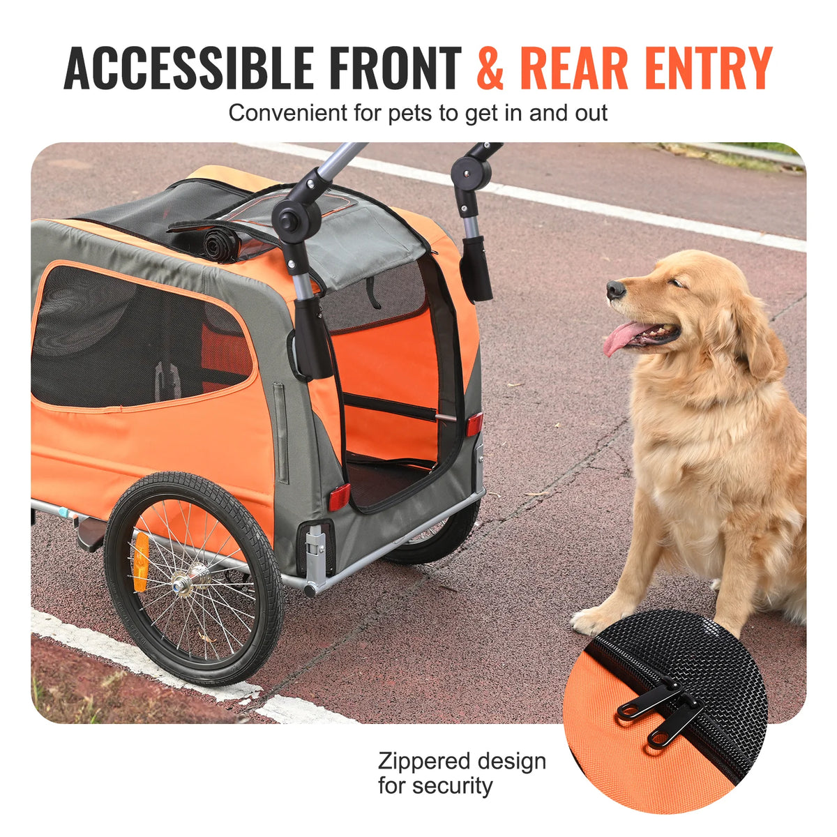2-in-1 Dog Bike Trailer and Stroller - up to 66 lbs, Orange/Gray