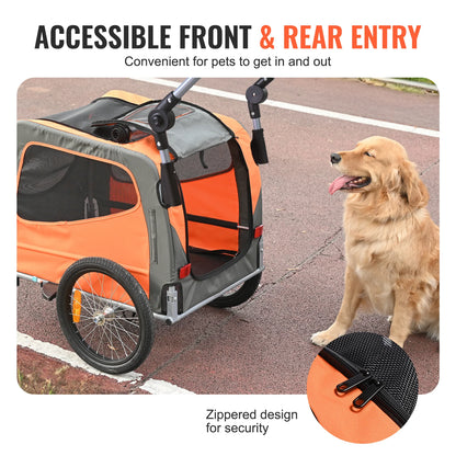 2-in-1 Dog Bike Trailer and Stroller - up to 66 lbs, Orange/Gray