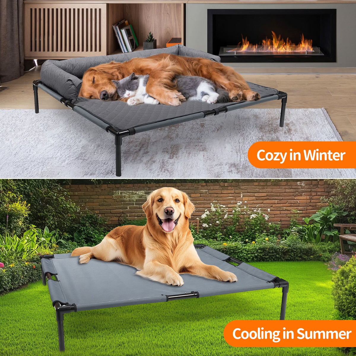 Washable Dog Couch Bed,Large Dog Bed Furniture Protector for Couch,Cooling Elevated Dog Bed Mat Pillow