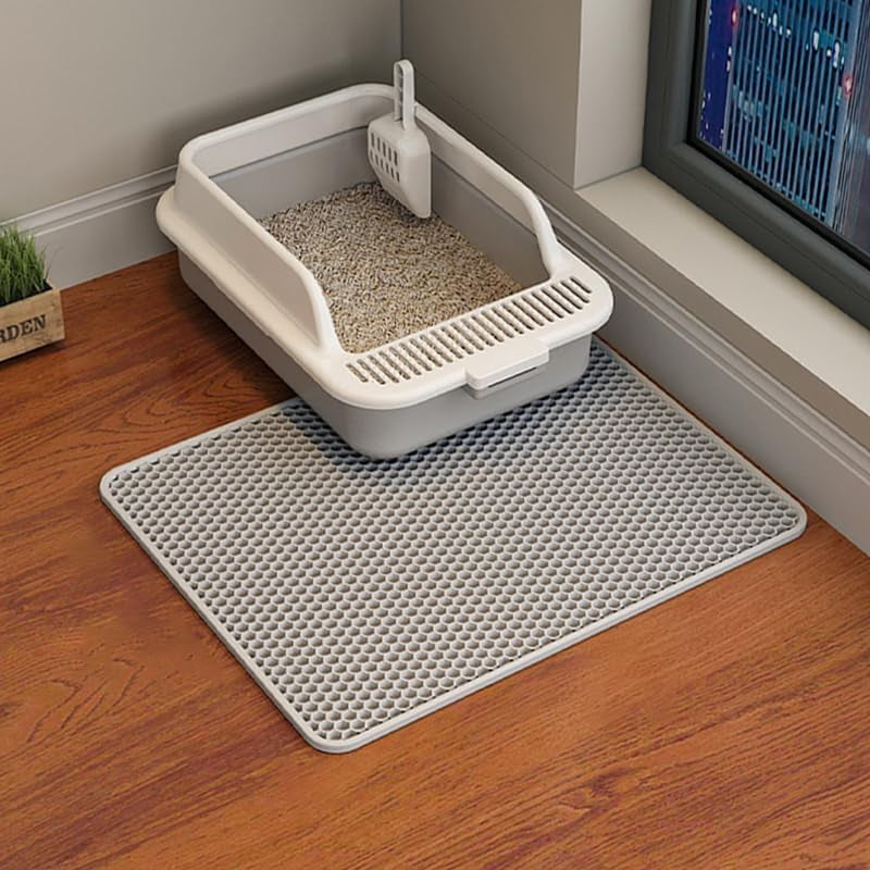 2-Pack Cat Litter Mat, Double Layer Honeycomb Waterproof Urine Proof Non-Slip Litter Trapping Mat, Less Waste, Easy to Clean Cat Litter Box Mat, Kitten Indoor Supplies (Gray, 20X16 Inches)