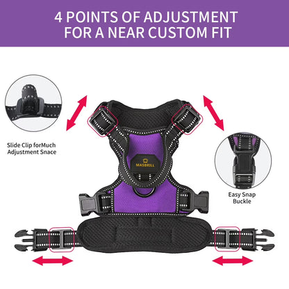 Reflective Dog Harness No Pull Dog Vest Harness with Handle, Breathable Padded Dog Chest Harness Adjustable for Large Dog-Purple XL