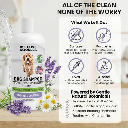 Dog Shampoo, Conditioner & Detangler, Hypoallergenic Tearless Lavender 16OZ