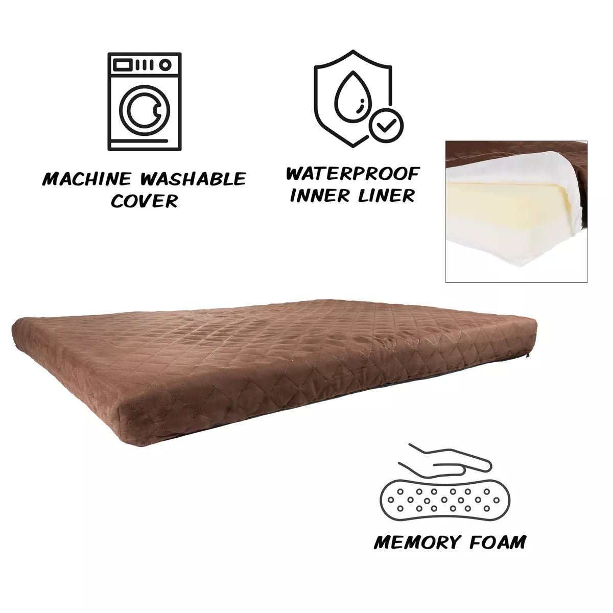 Waterproof Dog Bed – 2-Layer Memory Foam Dog Bed with Removable Machine Washable Cover – 36X27 Dog Bed for Large Dogs up to 75Lbs by PETMAKER (Brown)