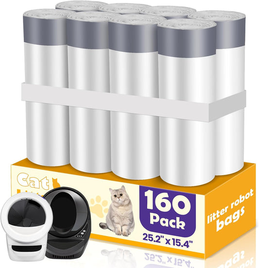 160 Count Cat Litter Box Liners for Automatic Cat Litter Box and Litter Box Robot 4/3, Extra Thick,Heavy-Duty,Eonomy Bulk Pack
