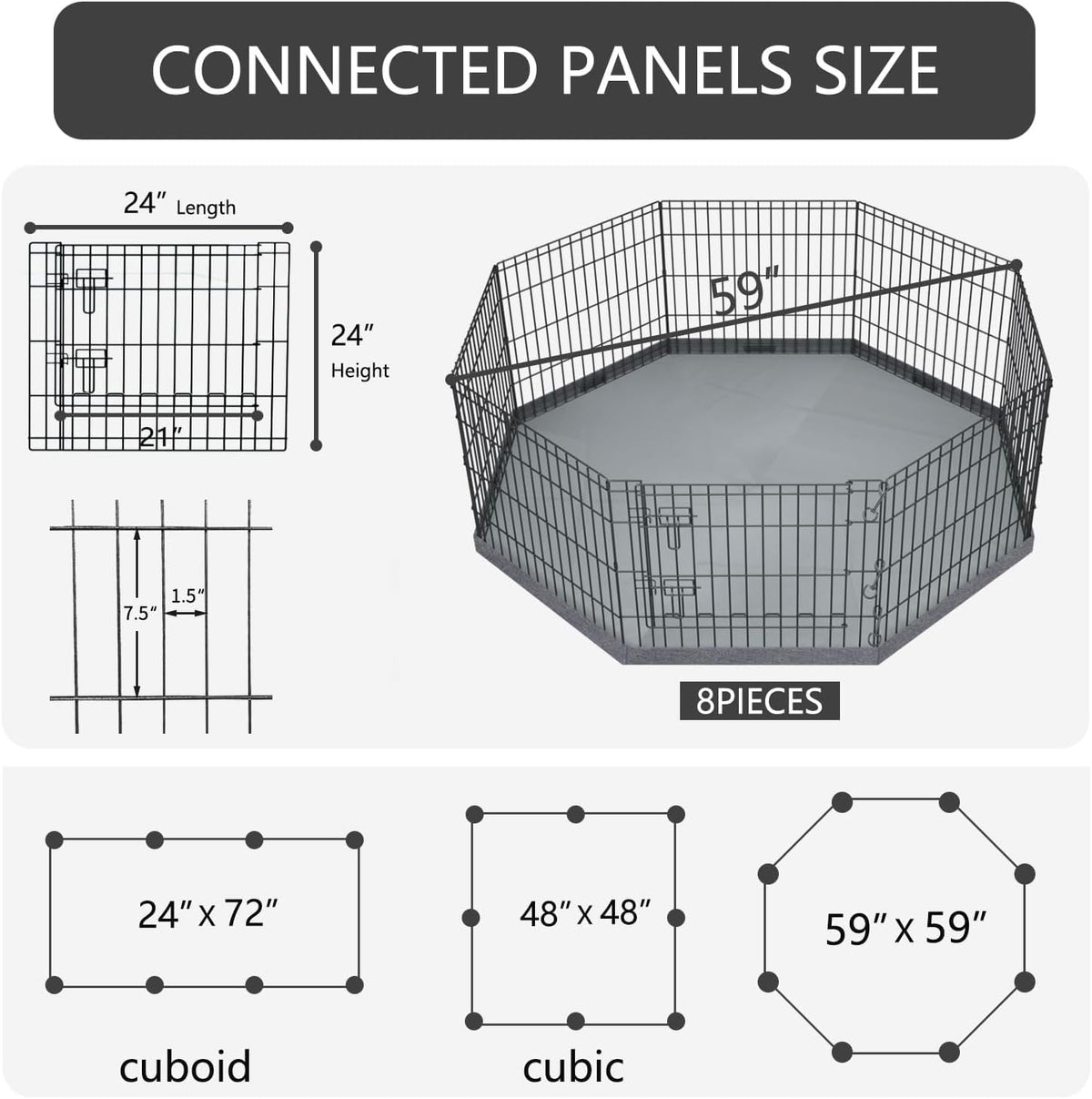 Foldable Metal Dog Exercise Pen/Pet Puppy Playpen Kennels Yard Fence Indoor/Outdoor 8 Panel 24" W X 24" H with Bottom Pad (With Bottom Pad, 8 Panels 24" H)
