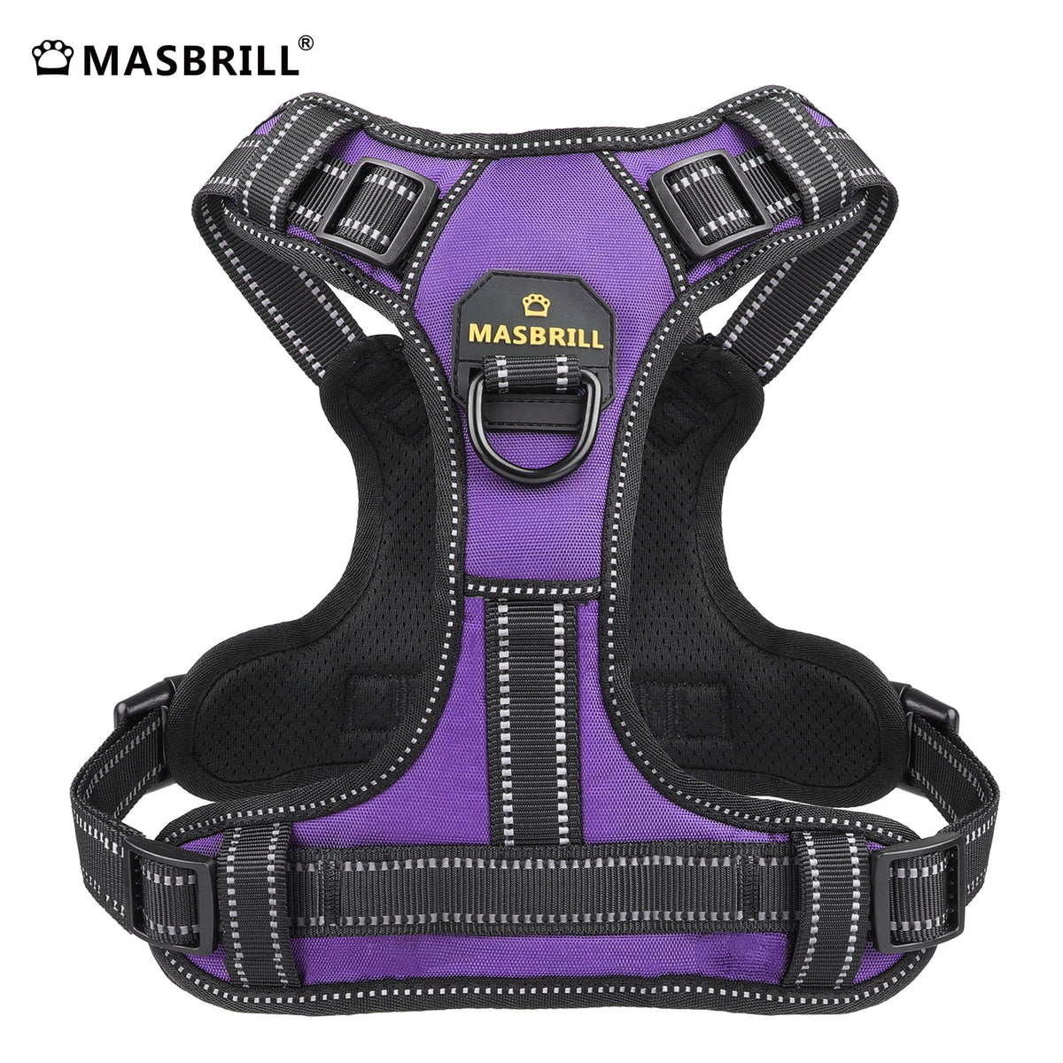 Reflective Dog Harness No Pull Dog Vest Harness with Handle, Breathable Padded Dog Chest Harness Adjustable for Large Dog-Purple XL