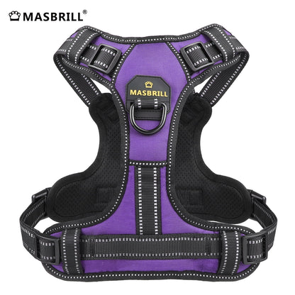 Reflective Dog Harness No Pull Dog Vest Harness with Handle, Breathable Padded Dog Chest Harness Adjustable for Large Dog-Purple XL