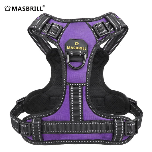 Reflective Dog Harness No Pull Dog Vest Harness with Handle, Breathable Padded Dog Chest Harness Adjustable for Large Dog-Purple XL