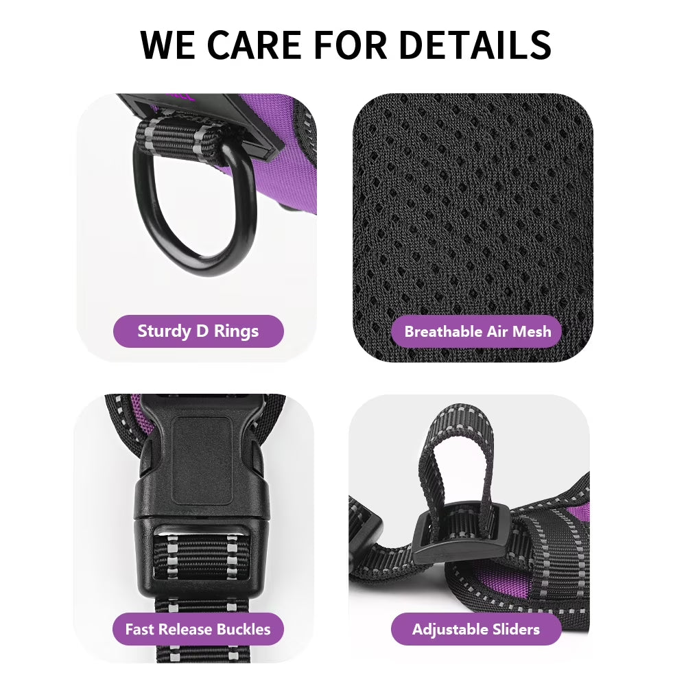 Reflective Dog Harness No Pull Dog Vest Harness with Handle, Breathable Padded Dog Chest Harness Adjustable for Large Dog-Purple XL