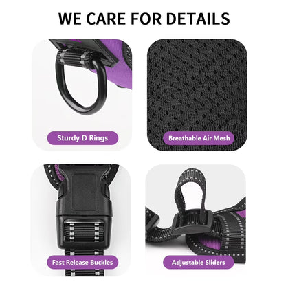 Reflective Dog Harness No Pull Dog Vest Harness with Handle, Breathable Padded Dog Chest Harness Adjustable for Large Dog-Purple XL