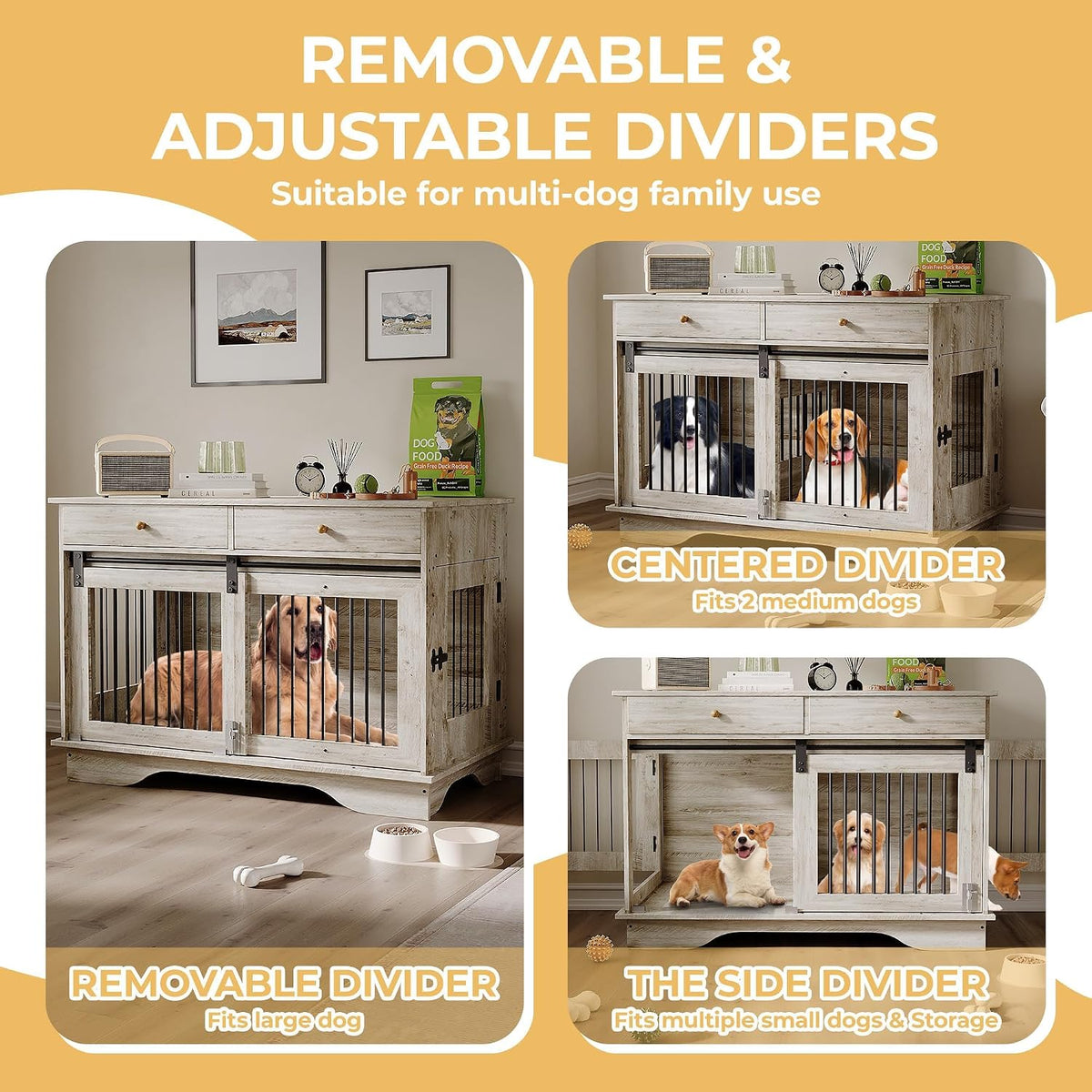 Dog Crate Furniture 2 Dogs, 47" Double Dog Kennel with Removable Divider