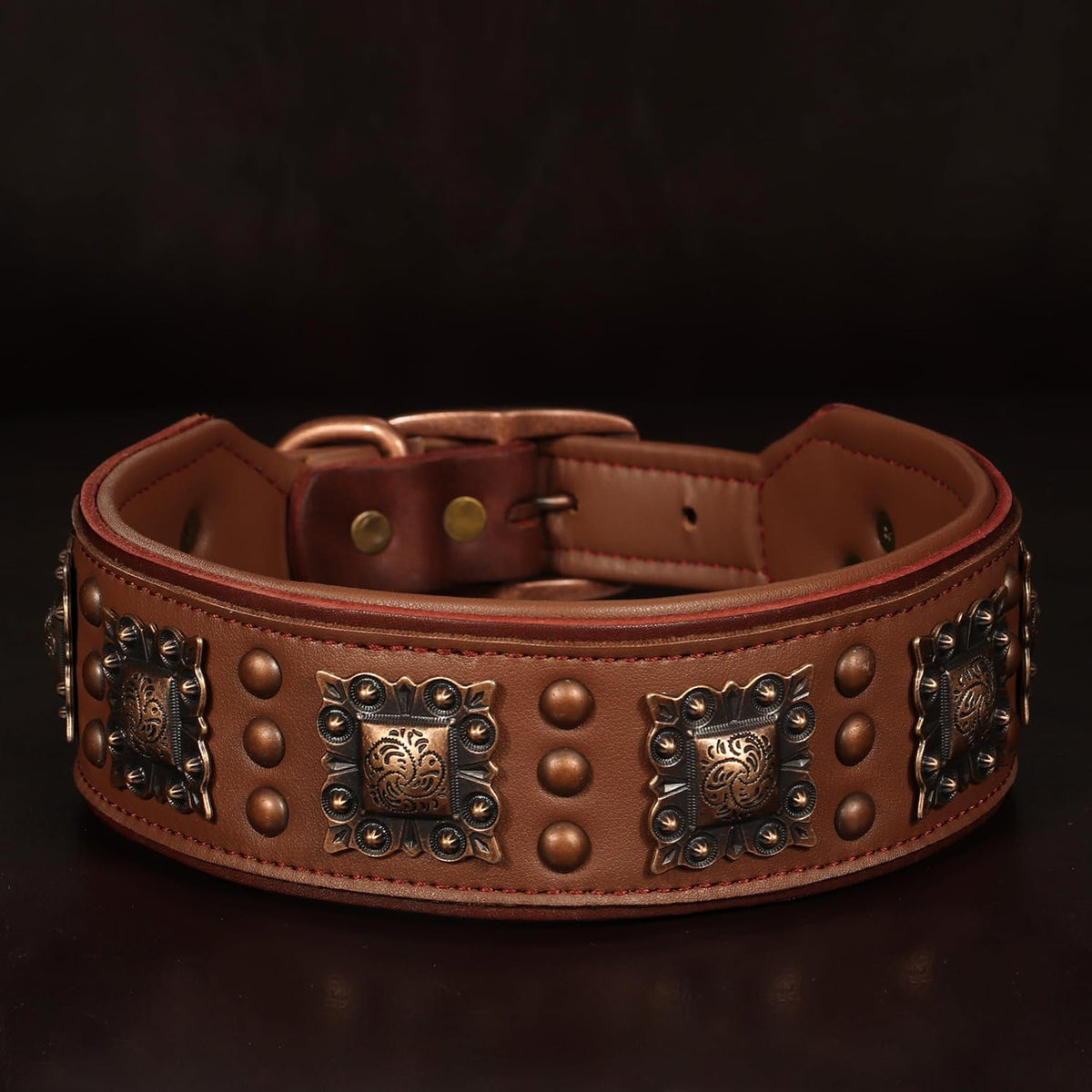 Genuine Leather Dog Collar, 2 Inch Wide, Brown,Neck 16-19"