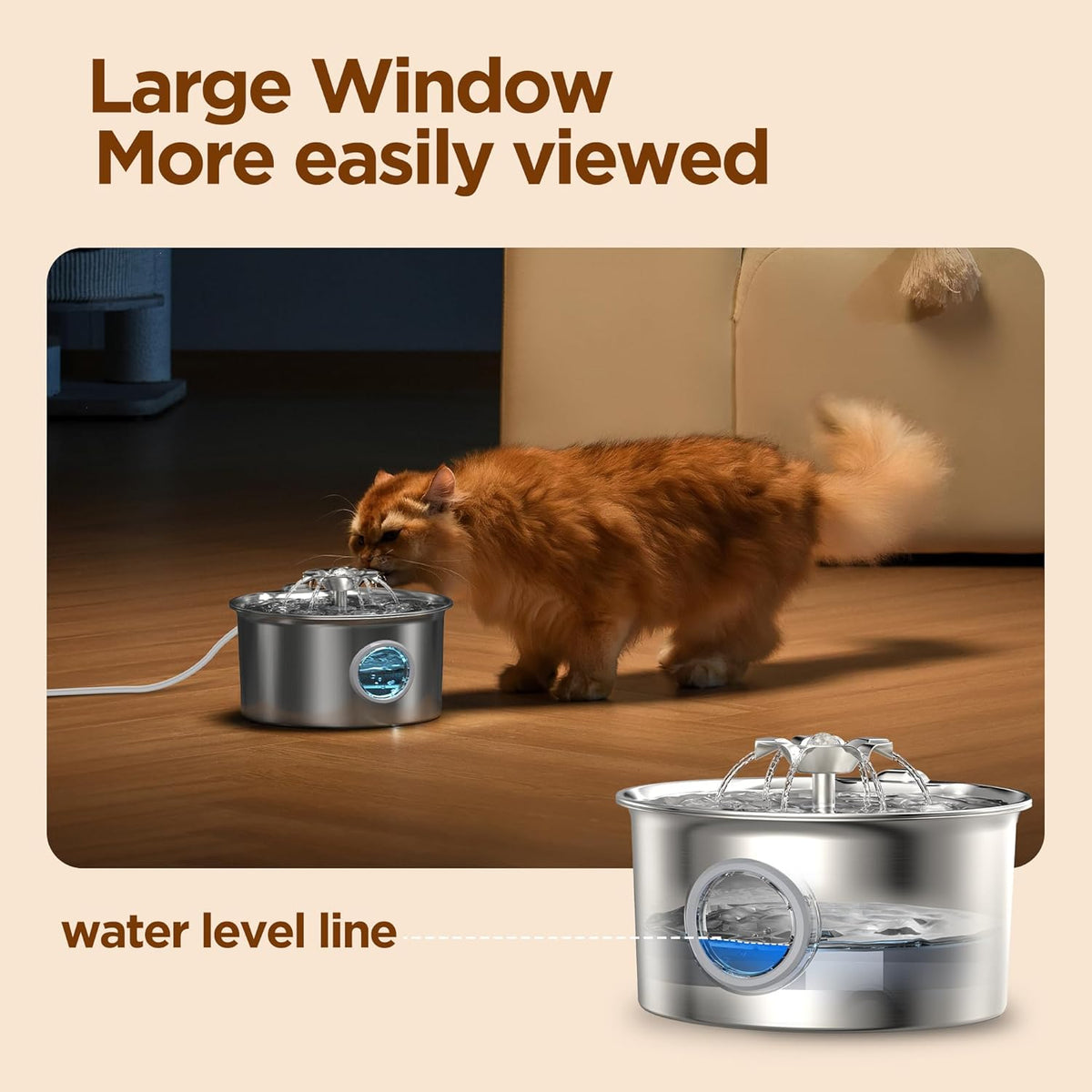 Stainless Steel Cat Water Fountain: 88Oz/2.6L Ultra Quiet Pet Fountain with Flow