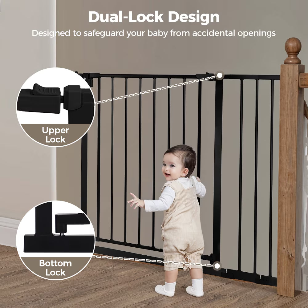 Baby Safety Gate, Dog Gates for Top Stairs Doorway, 29.5''- 40.5''Wide Pressure Mount, Black