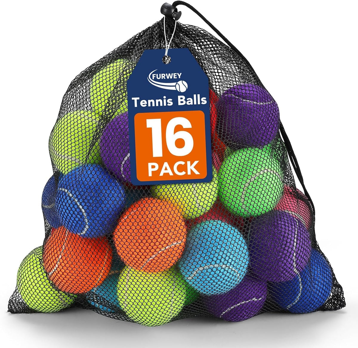 Colorful Tennis Balls for Dogs, 2.5 Inches, 16 Pack, Non Squeaky