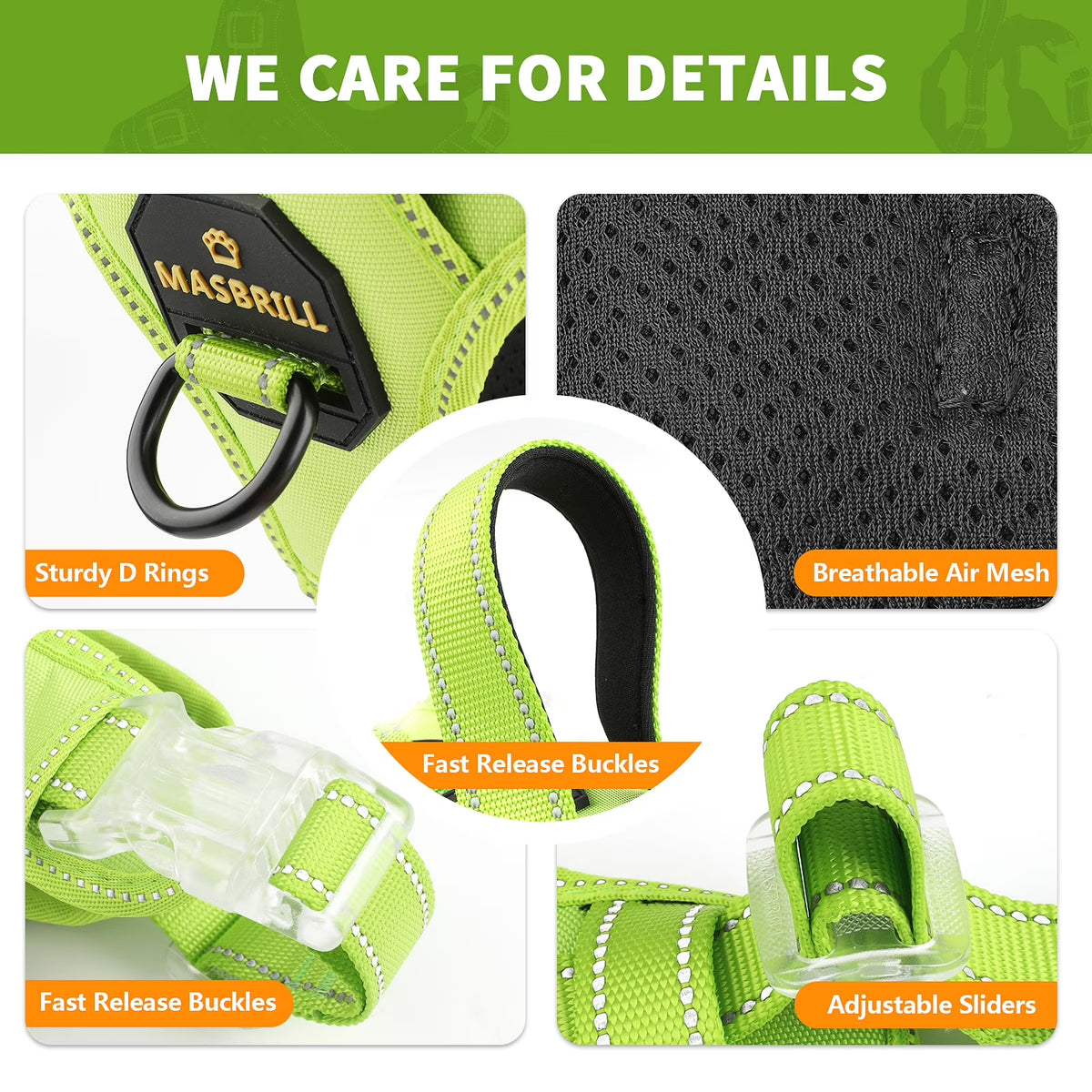 Reflective Dog Harness No Pull Dog Vest Harness with Handle,No Choke Adjustable Soft Padded Pet Vest for Small Dogs,Green Dog Galters