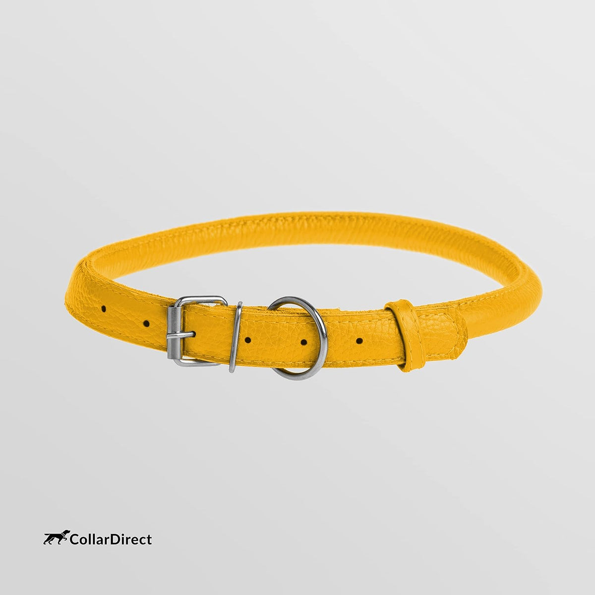 Tangle-Free Rolled Leather Dog Collar, 6-7 In, Yellow Textured