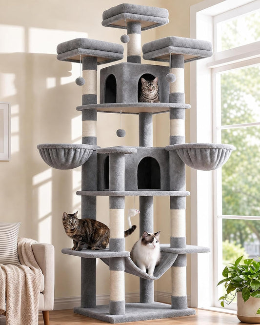Big XXL Cat Tower for Indoor Multiple Cats, F80, Light Grey