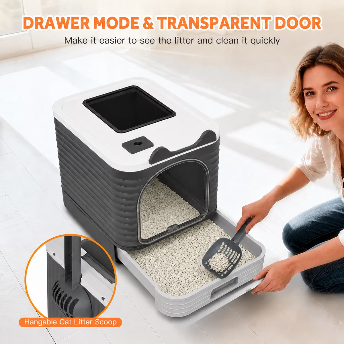 Enclosed Cat Litter Box with Lid, Easy to Clean with Includes Scoop & 4 Charcoal Deodorizer Bags