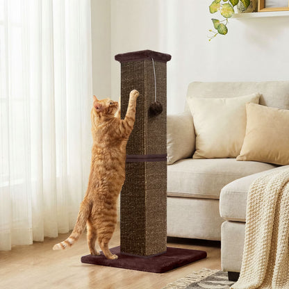 32" Tall Cat Scratching Post for Large Indoor Cats & Kittens, Cat Scratcher with Extra Large Stable Base and Natural Sisal, Sturdy Cat Scratch Post to Protect Furniture & Couch, Full Brown